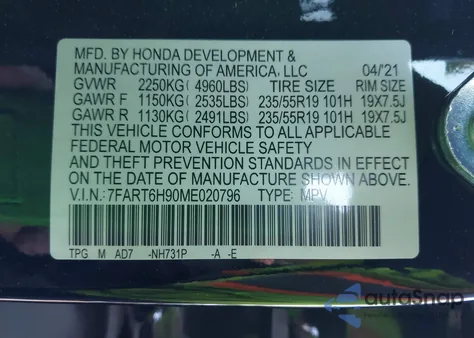 2021 Honda Cr-V Hybrid Touring from USA, damaged, VIN 7FART6H90ME020796